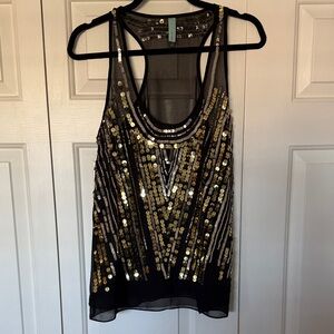 Sequin Embellished Black and Gold Women's Tank Top by Jaloux